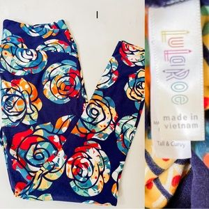 Lularoe Blue with colorful roses TC leggings